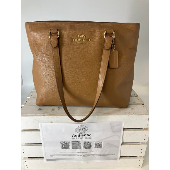 COACH F48837 LARGE BROWN PEBBLED LEAHTER WOMENS SHOULDER BAG - Picture 1 of 16
